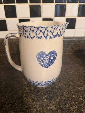 Blue Heart Ceramic Mug - White and Blue Stoneware
